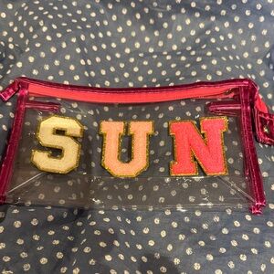 Pink Collegiate Lettering Transparent Clutch Bag